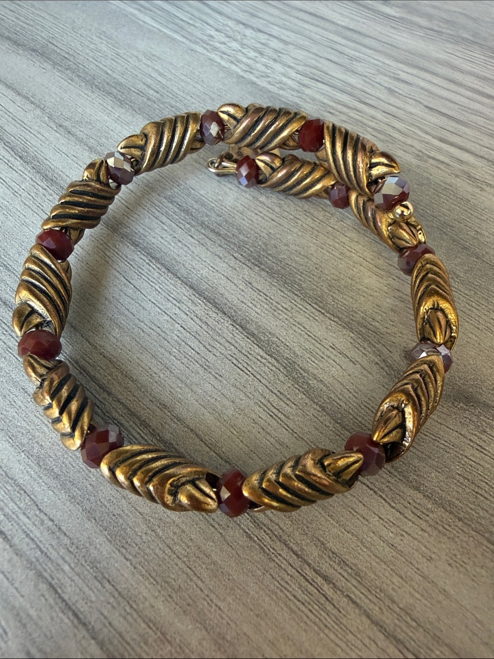 Alex and Ani Gold-Tone Twisted Bead Necklace with Garnet Accents